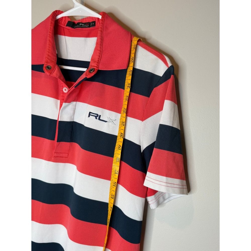 RLX Ralph Lauren Women's Striped Golf Polo Shirt Coral Navy White Medium - Picture 6 of 7